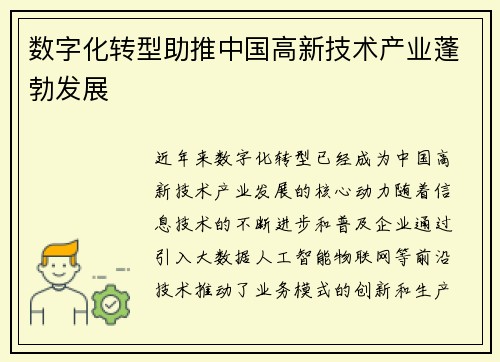 数字化转型助推中国高新技术产业蓬勃发展